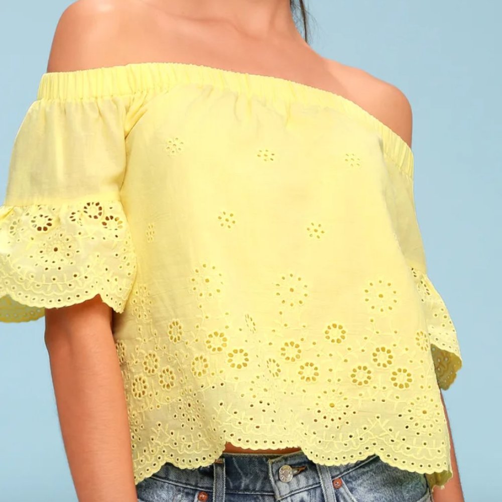 Lulu's Sun Seeker Yellow Eyelet Off-the-Shoulder Top